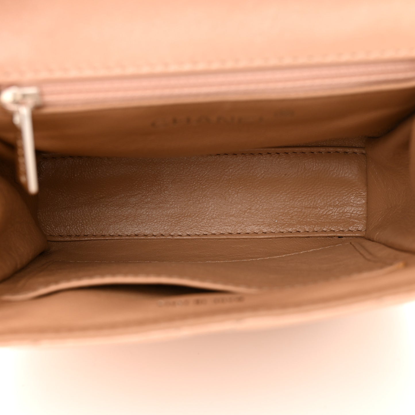 Iridescent Lambskin Quilted Round Handle Mini Flap Beige