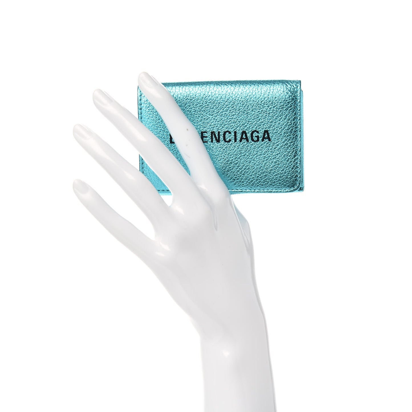 Metallic Goatskin Logo Mini Everyday Wallet Turquoise Black