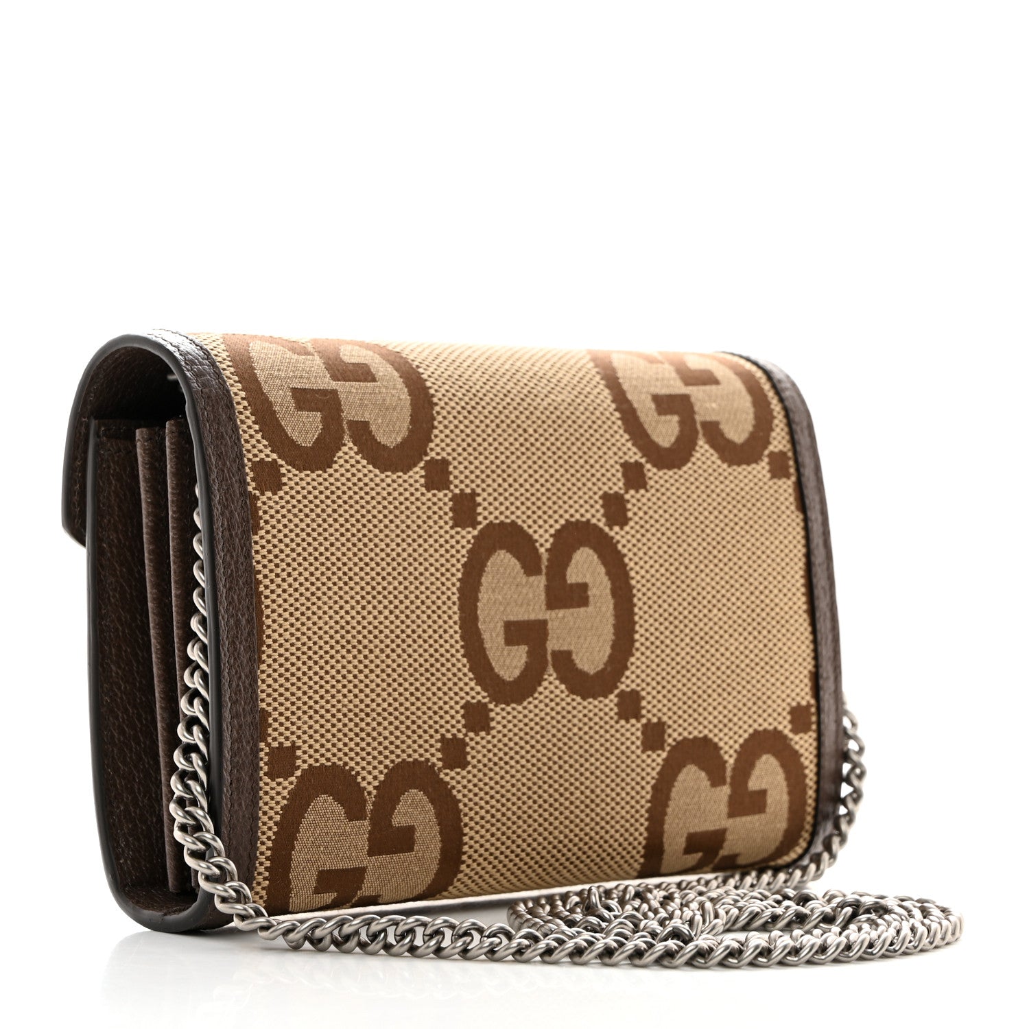 Gucci Monogram Jumbo GG Textured Dollar Calfskin Mini Dionysus Chain Wallet Camel Ebony New Acero 3 of 11