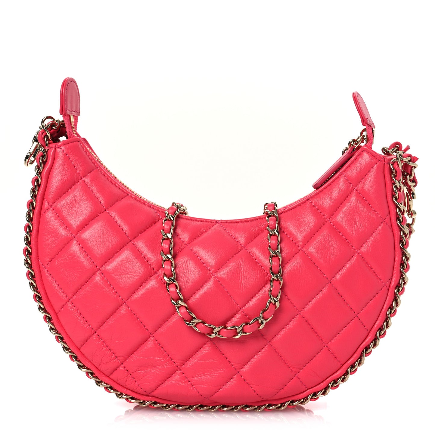 Lambskin Quilted Chain Around Hobo Pink