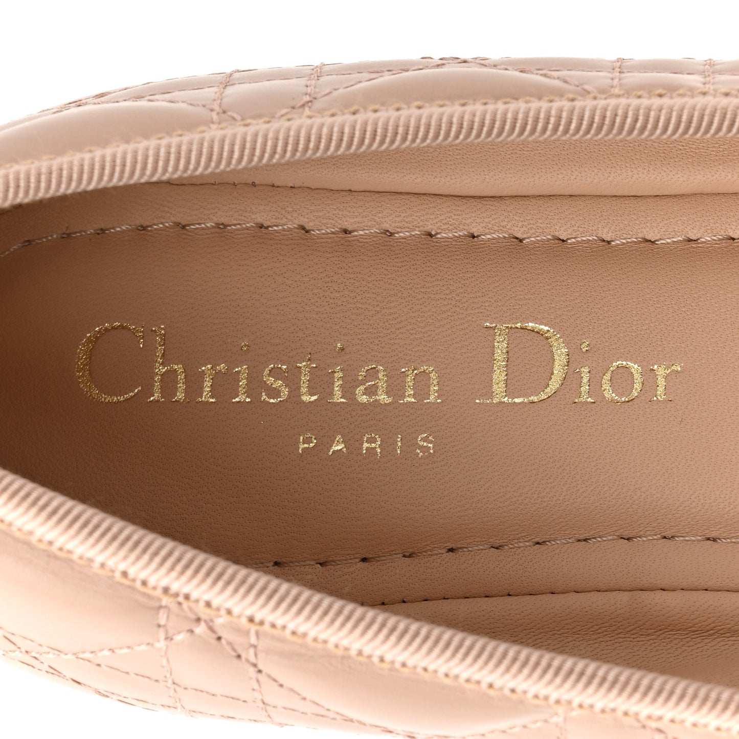 Calfskin Cannage Pearl Bow Ballet Flats 39 Nude