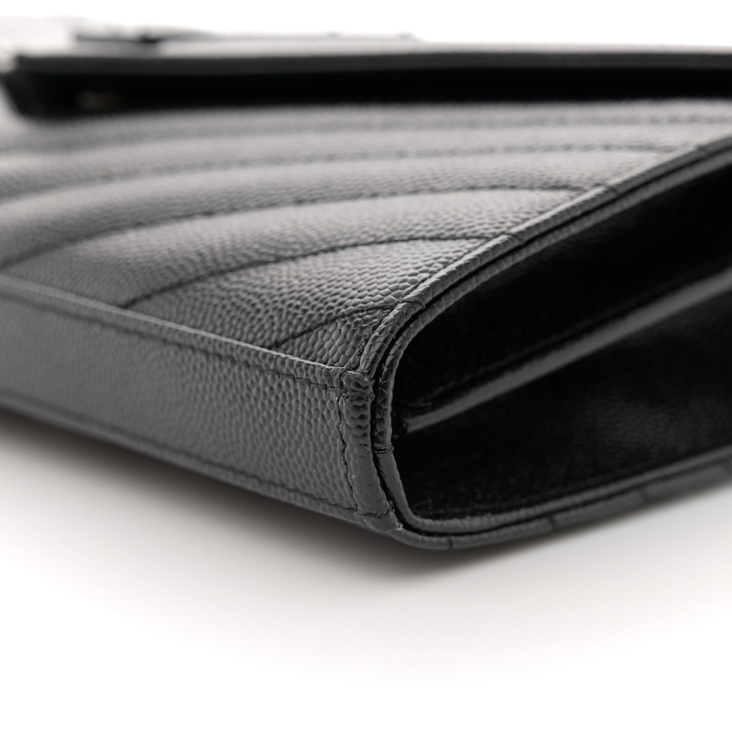 Saint Laurent Grain De Poudre Matelasse Chevron Monogram Monochrome Chain Wallet Black 10 of 10