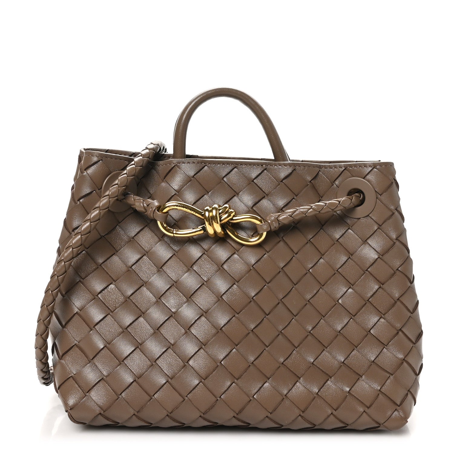 BOTTEGA VENETA ダークブラウン トートバッグ Andiamo Small Intrecciato leather tote bag in brown - Bottega