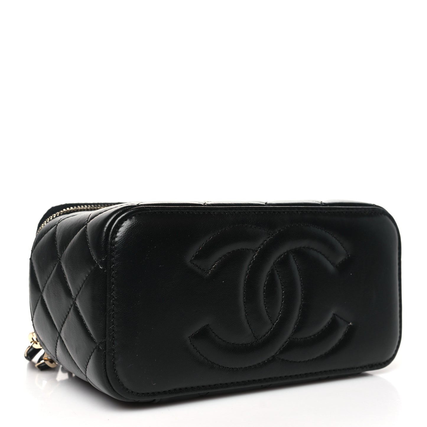 Lambskin Quilted Small Pillow Crush Vanity Case With Chain Black