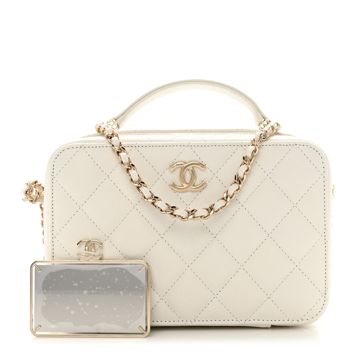 Caviar Quilted Top Handle Vanity Case White