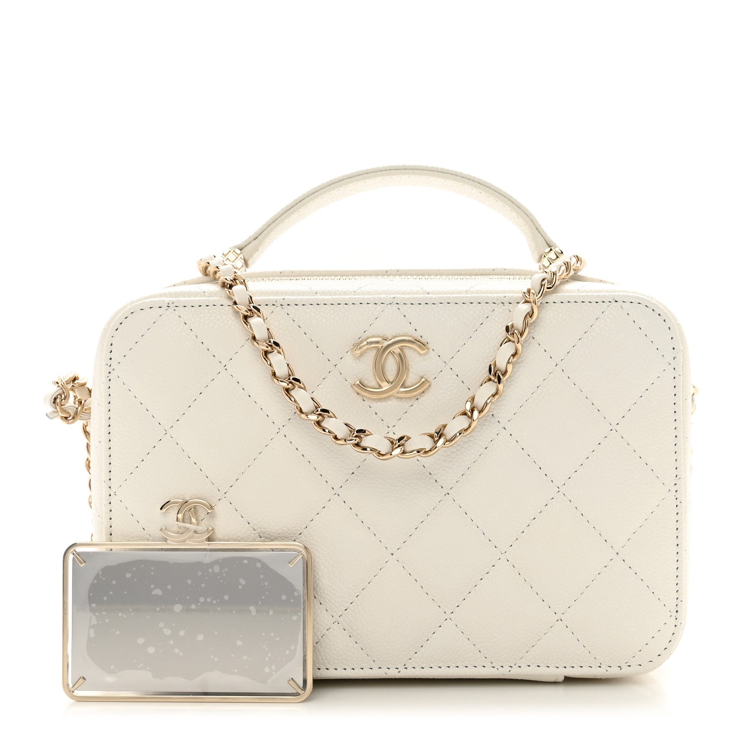 Chanel Caviar Quilted Top Handle Vanity Case White 1 of 10