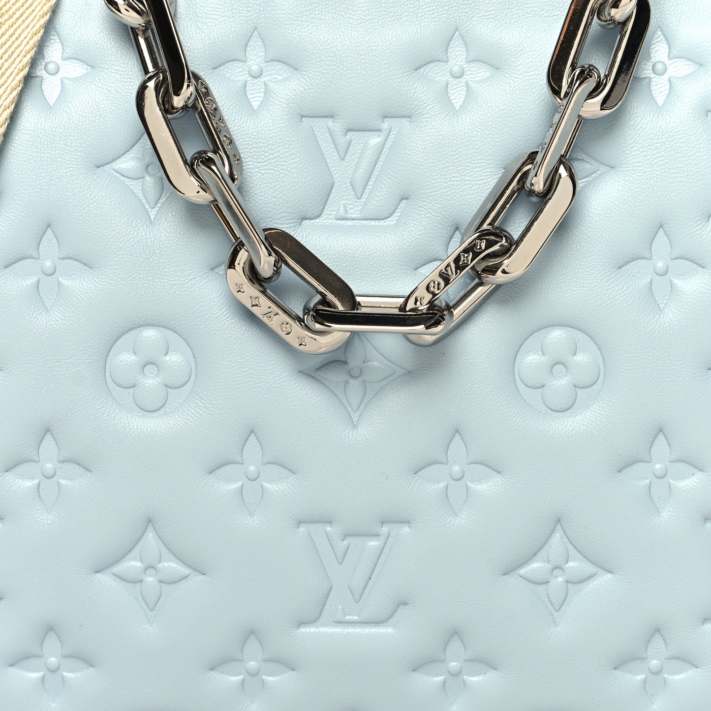 Lambskin Embossed Monogram Coussin PM Bleu