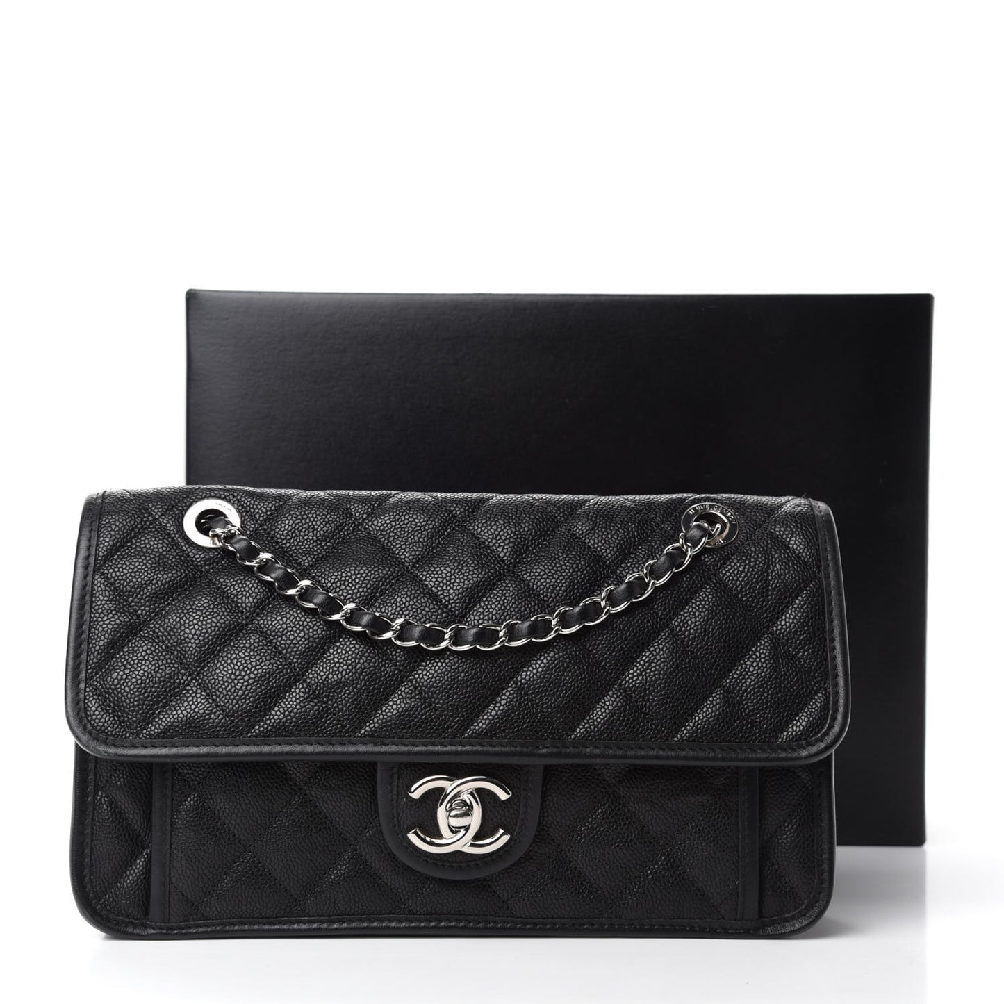 Caviar Quilted Medium French Riviera Flap Black