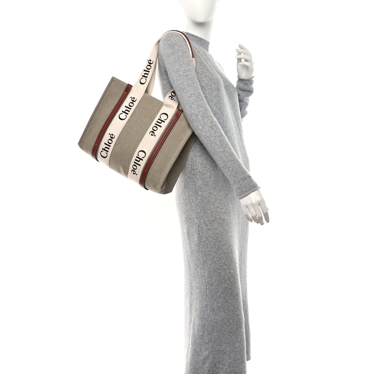 Linen Calfskin Medium Woody Ribbon Tote White Brown