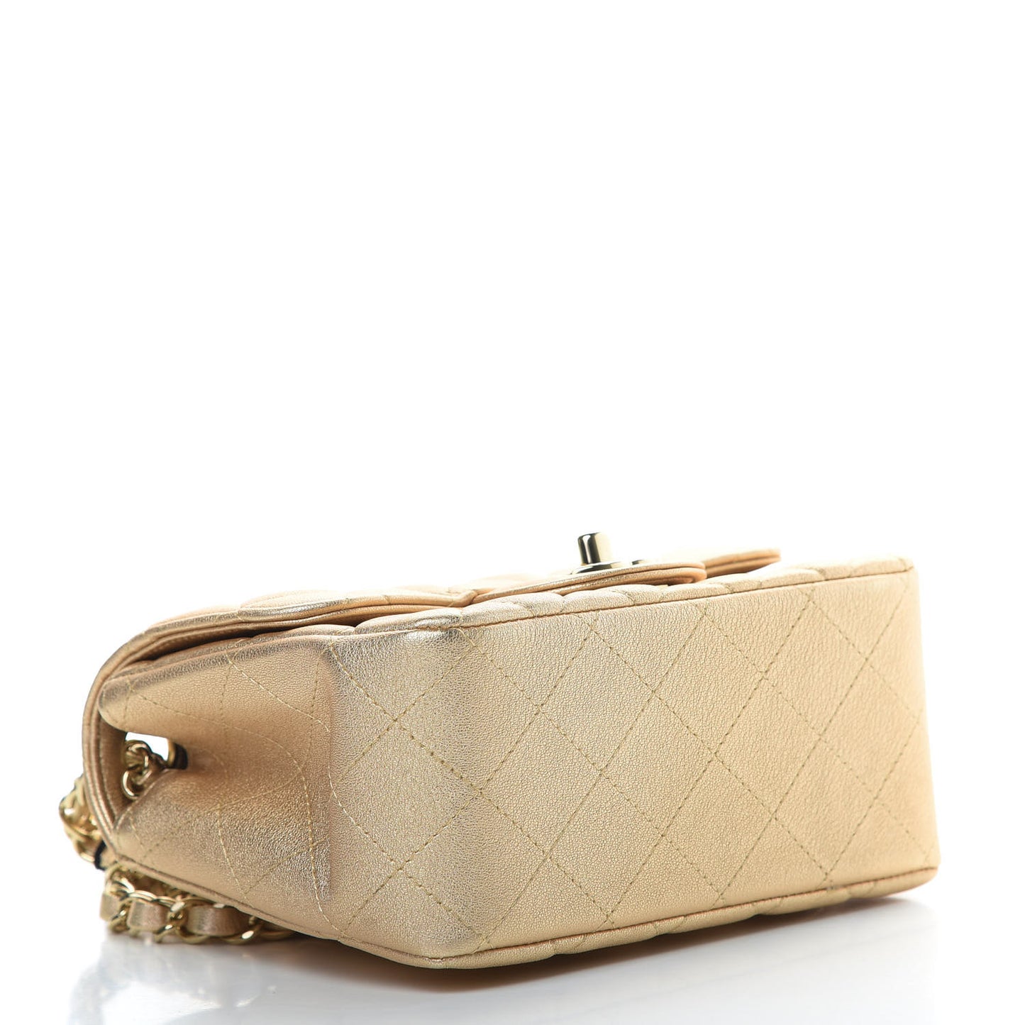 Metallic Lambskin Quilted Mini Square Flap Gold