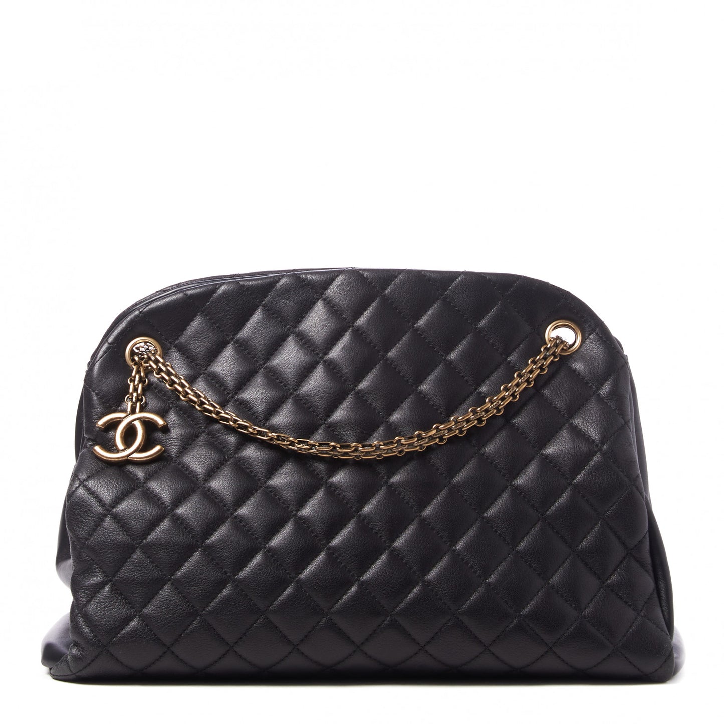 Lambskin Quilted Large Just Mademoiselle Bowling Bag Black