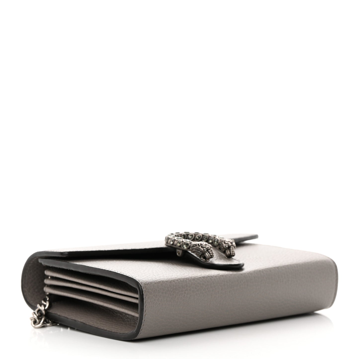 Dollar Calfskin Crystal Mini Dionysus Chain Wallet Dusty Grey Black Diamond