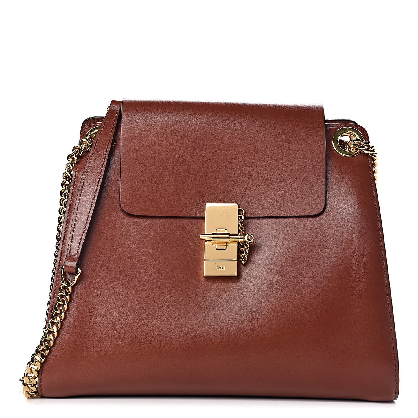 Shiny Calfskin Medium Annie Shoulder Bag Whiskey