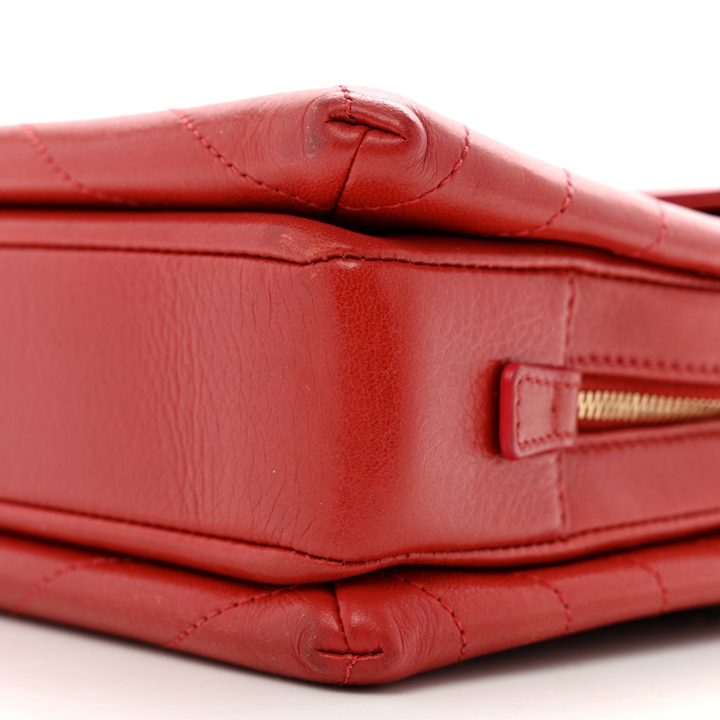 Lambskin Chevron Stitched Medium Envelope Flap Red