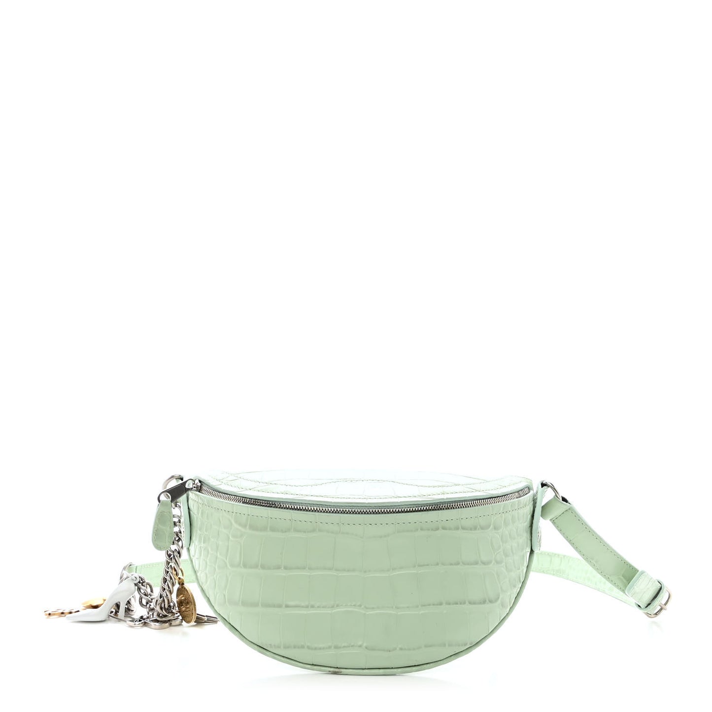 Shiny Calfskin Charms Crocodile Embossed XXS Souvenir Belt Bag Light Green