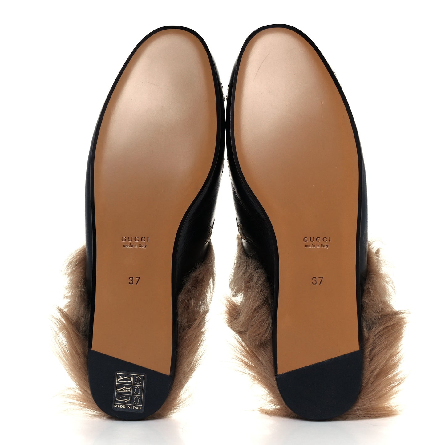 Goatskin Fur Bee Star Embroidered Womens Princetown Slippers 37 Black