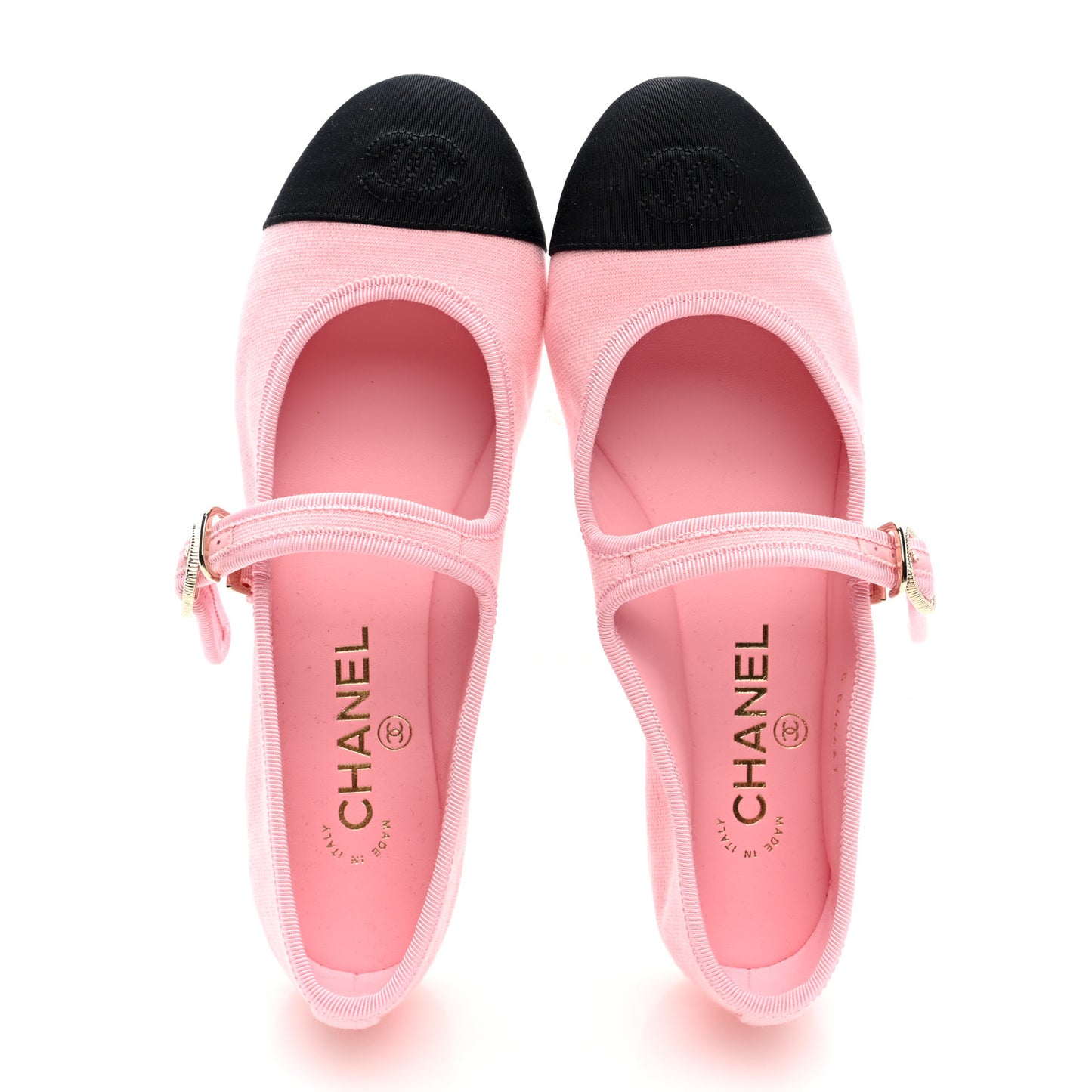 Fabric Grosgrain Mary Jane Flats 38 Light Pink Black
