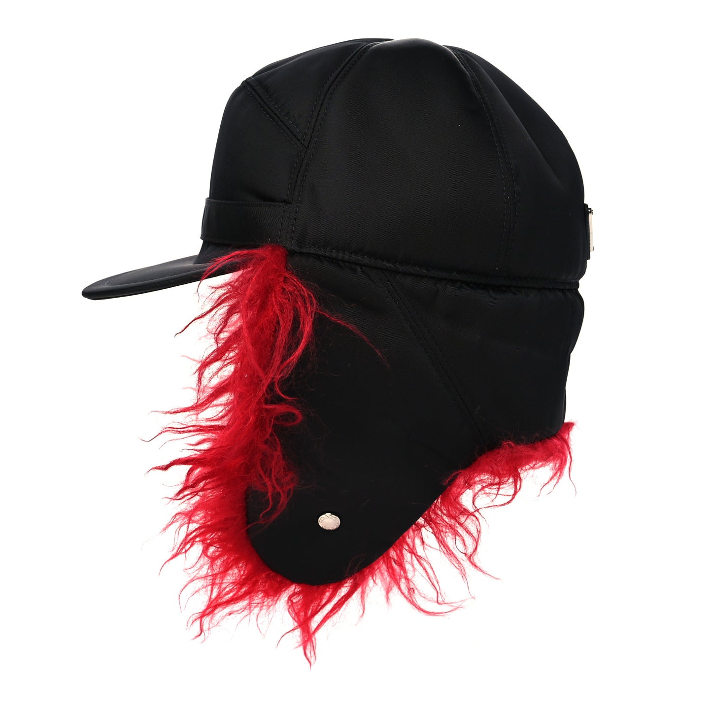 Re-Nylon Curly Faux Fur Mens Ear Flap Baseball Hat L Black Cerise