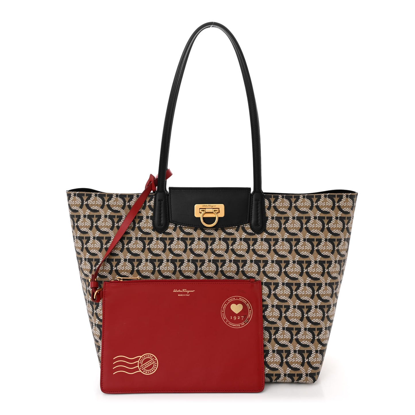 Canvas Calfskin Gancini Bag Black