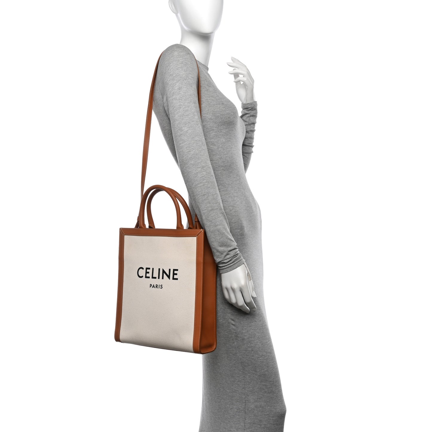 Canvas Calfskin Logo Print Small Vertical Cabas Natural Tan