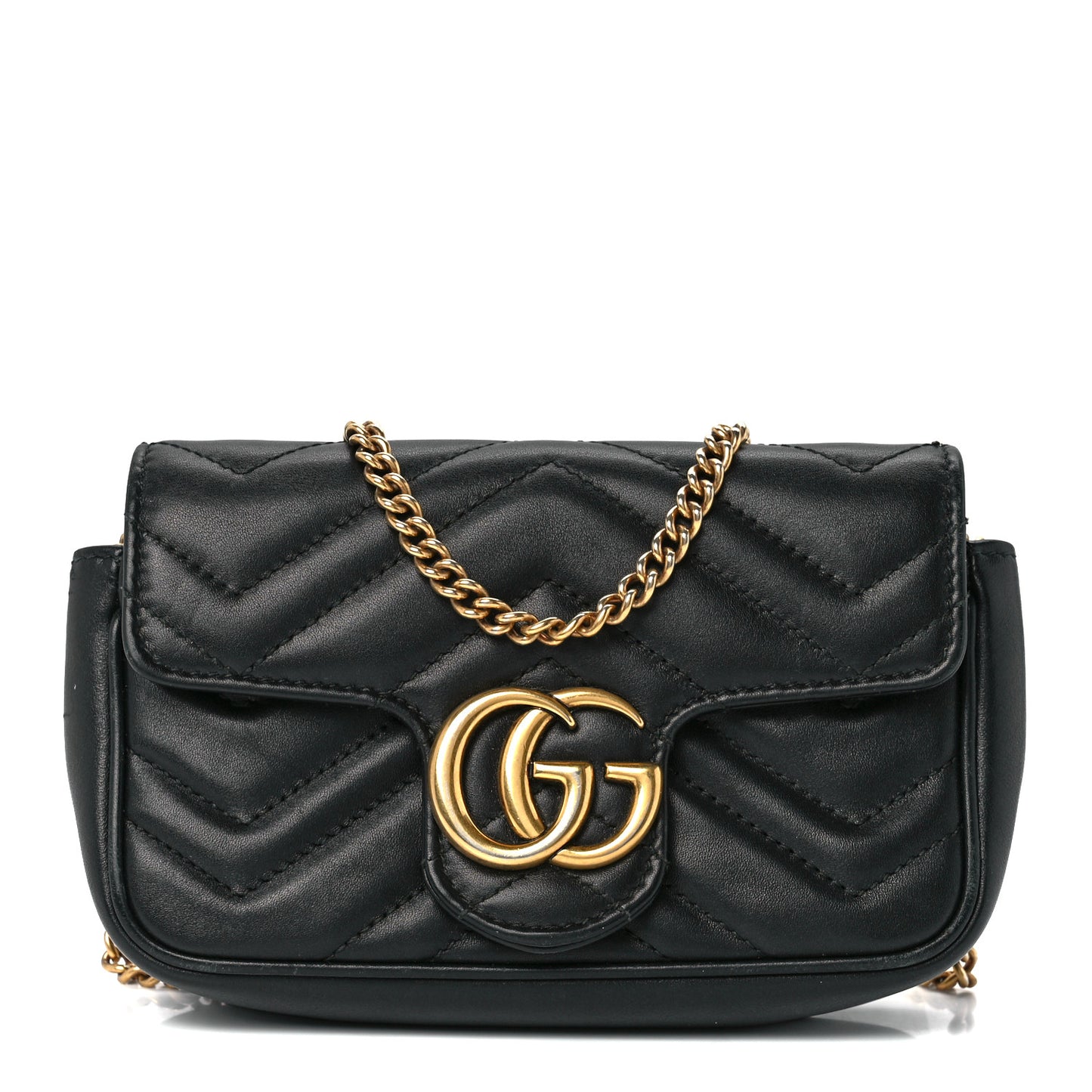 Calfskin Matelasse Super Mini GG Marmont Shoulder Bag Black