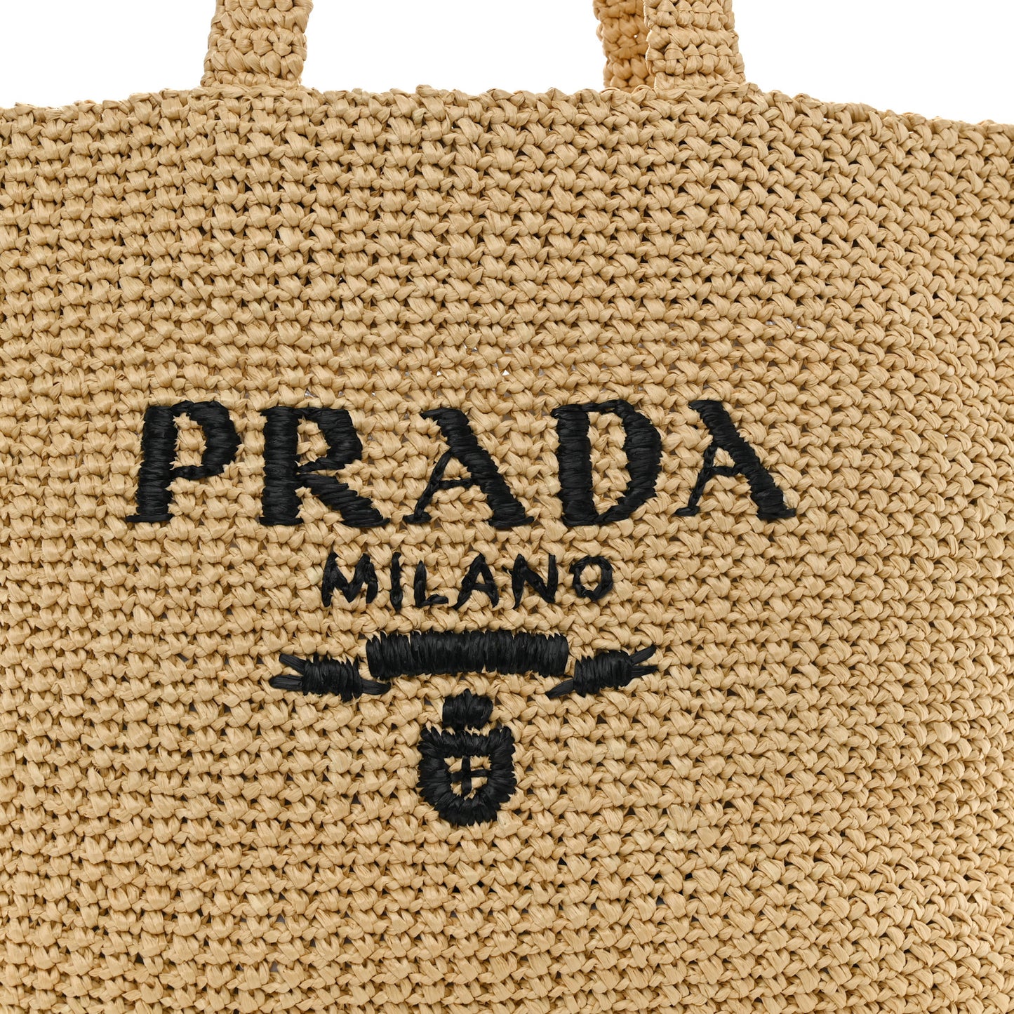 Yarn Raffia Effect Crochet Embroidered Logo Tote Naturale
