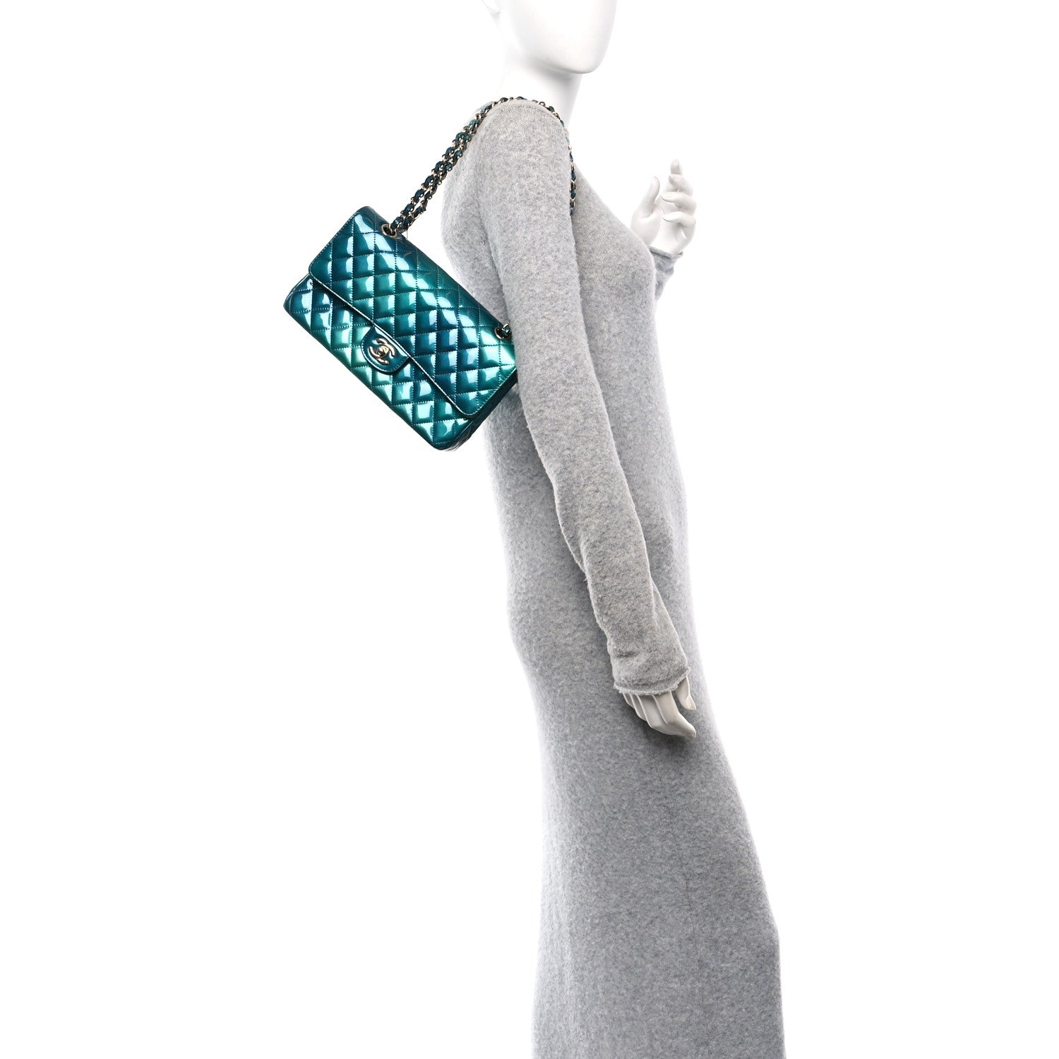 Chanel Shaded Patent Calfskin Quilted Medium Double Flap Green Blue 2 of 11