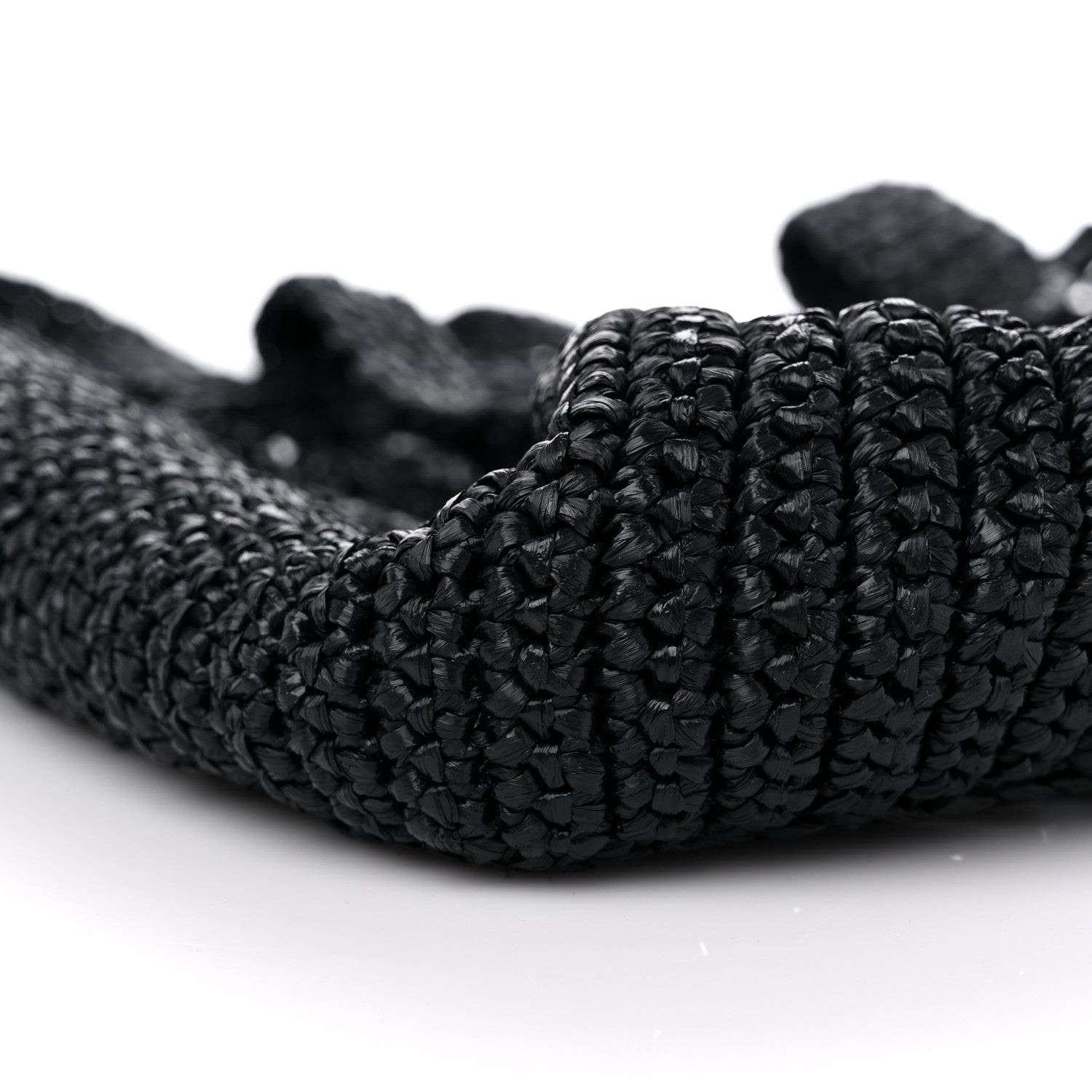 Prada Yarn Raffia Effect Crochet Logo Embroidered Small Tote Bag Black 7 of 8