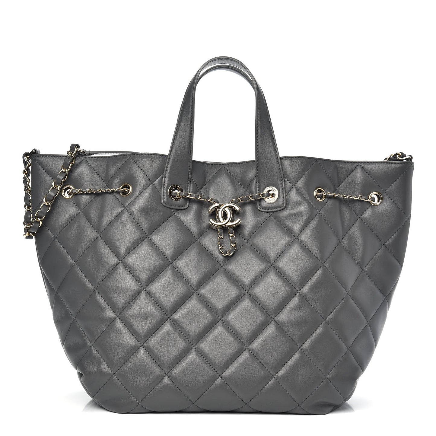 Lambskin Quilted CC Dweller Drawstring Tote Grey