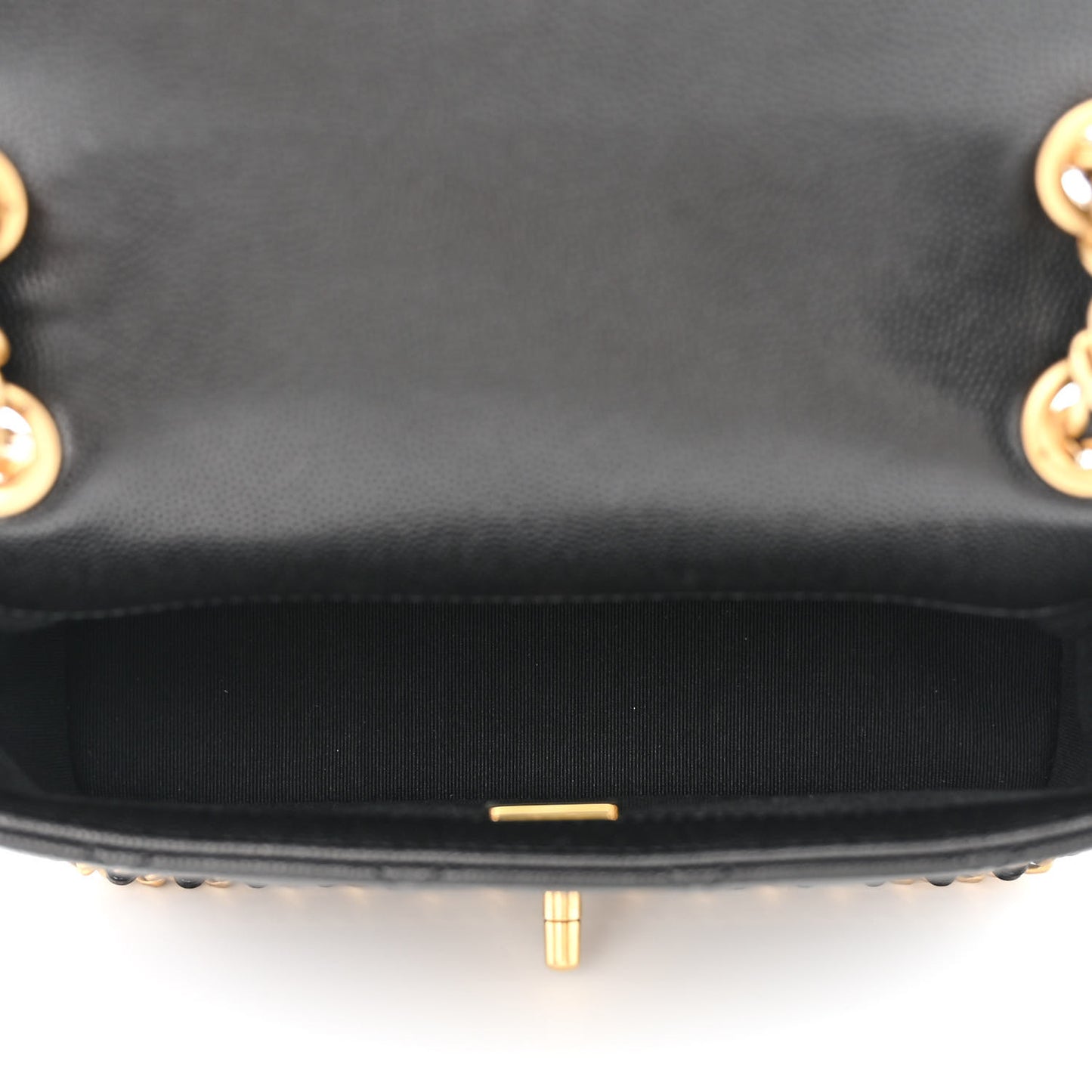 Caviar Quilted Camellia Chain Around Flap Black