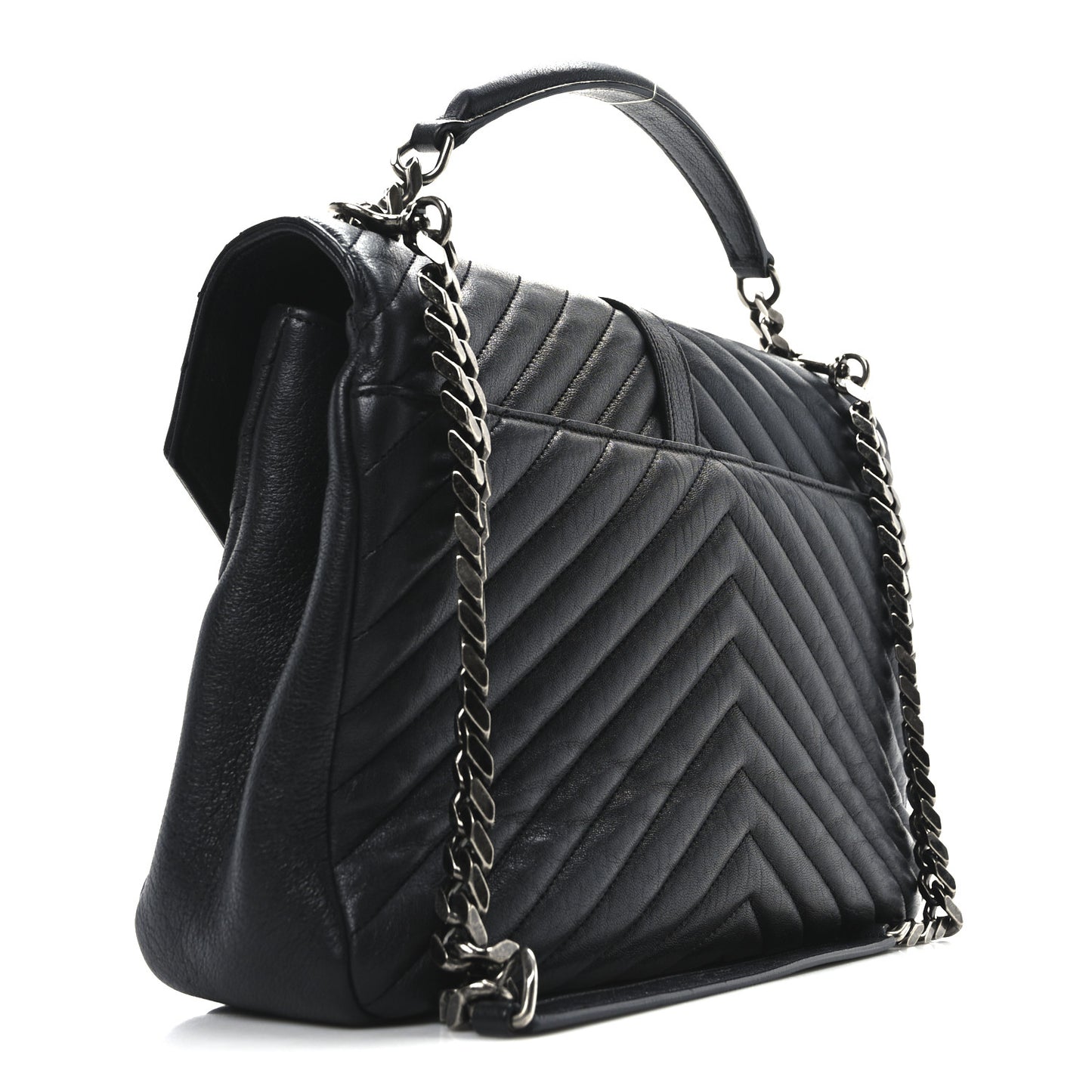 Sheepskin Matelasse Chevron Monogram Large College Satchel Black