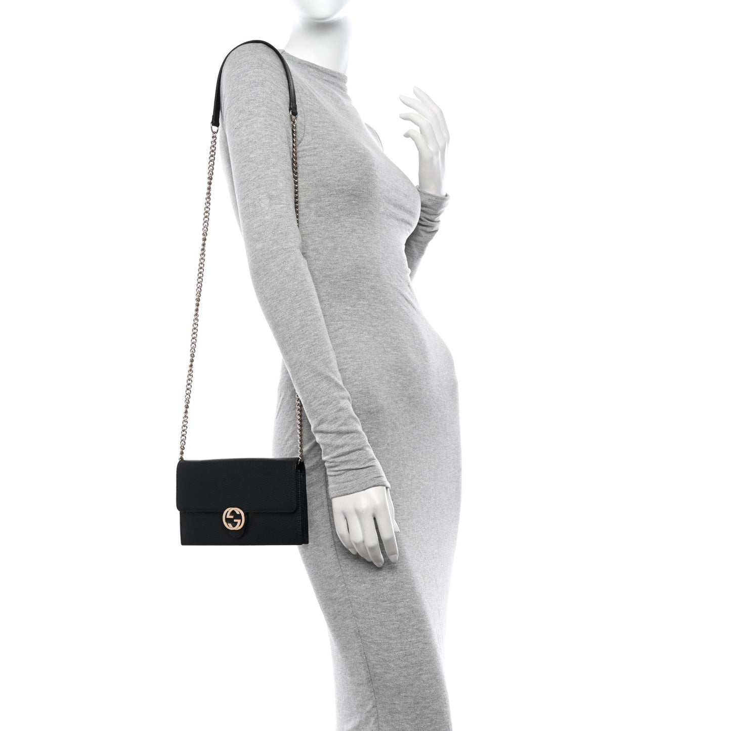 Dollar Calfskin Interlocking G Chain Wallet Black