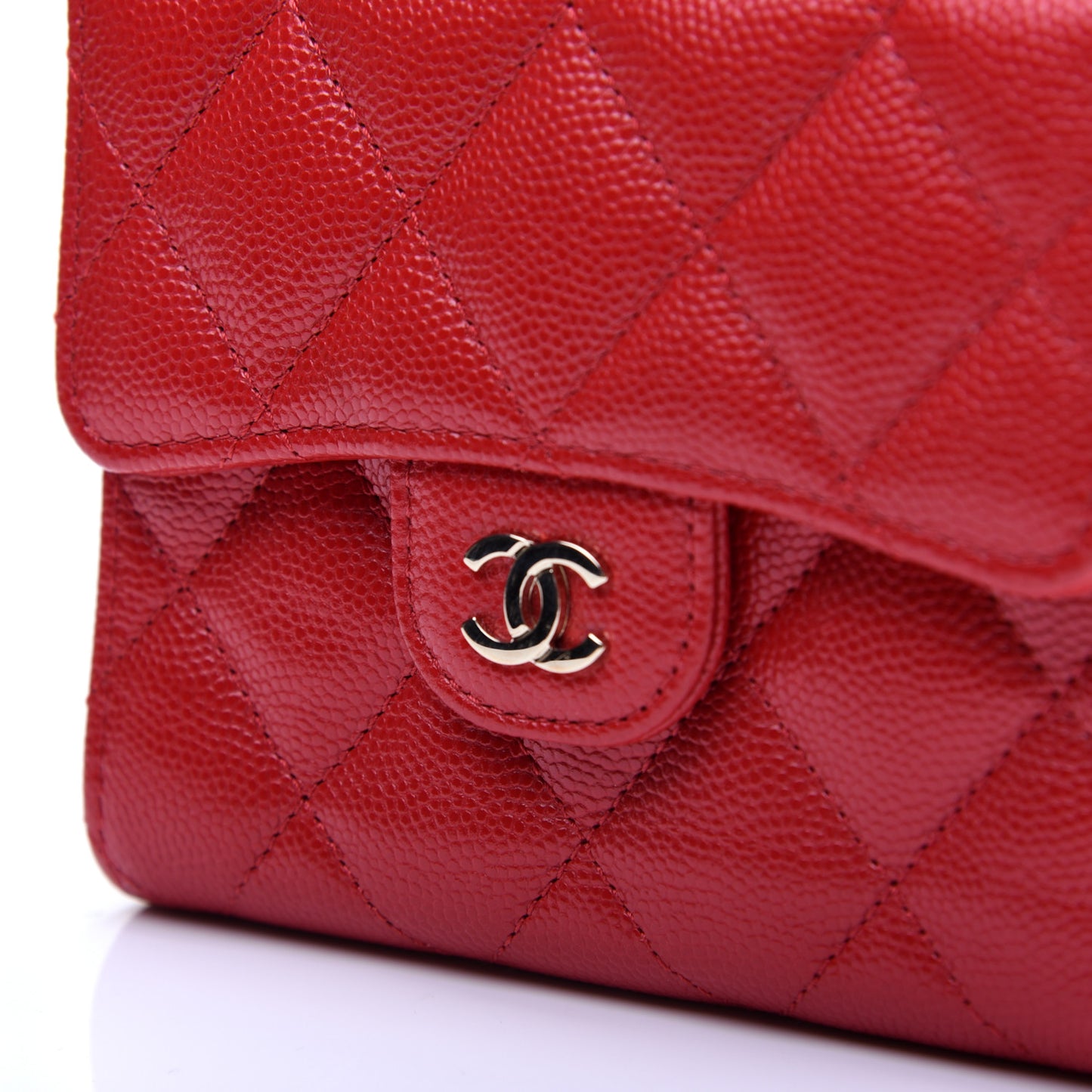 Caviar Quilted Small Flap Wallet Red