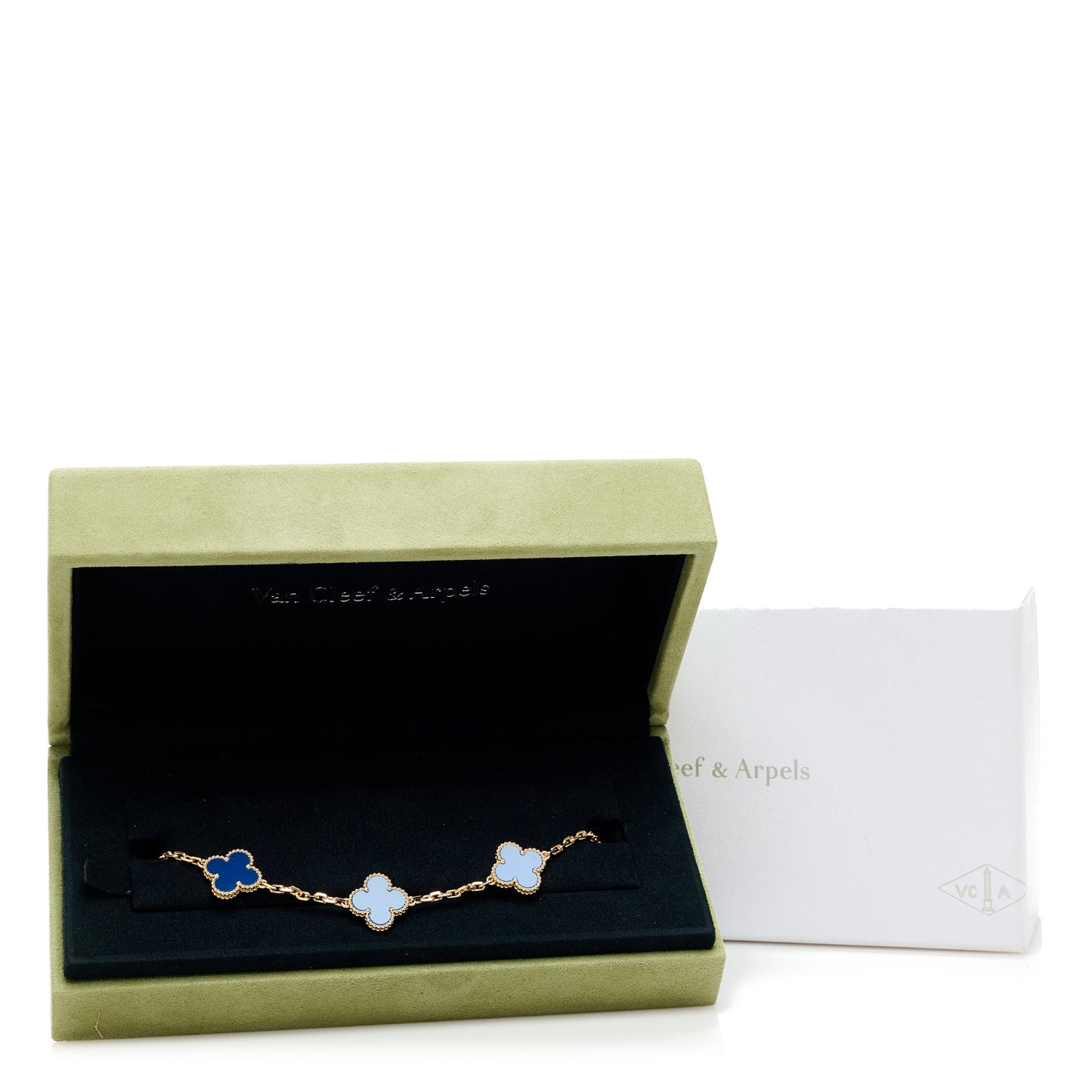 18K Yellow Gold Blue Agate 5 Motifs Vintage Alhambra Bracelet