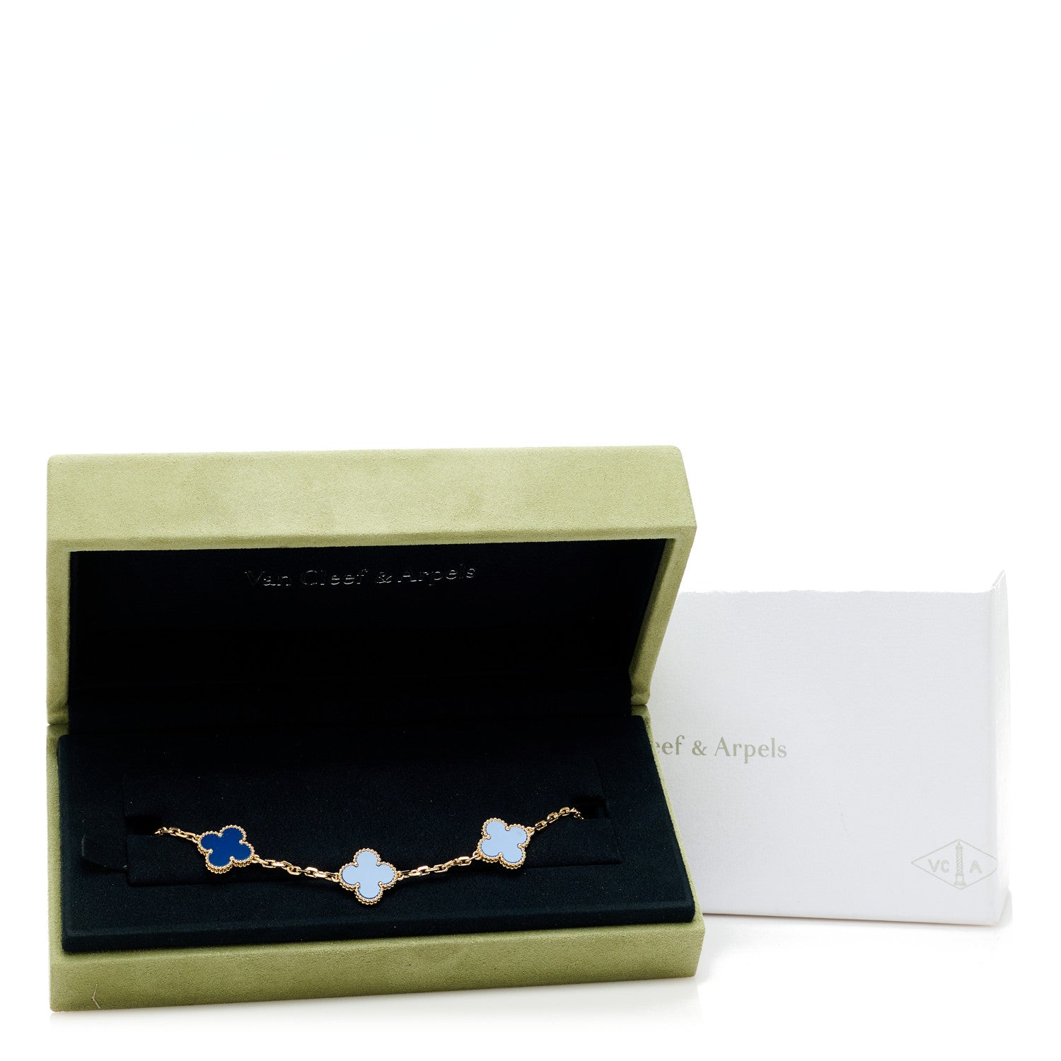 Van Cleef & Arpels 18K Yellow Gold Blue Agate 5 Motifs Vintage Alhambra Bracelet 5 of 5