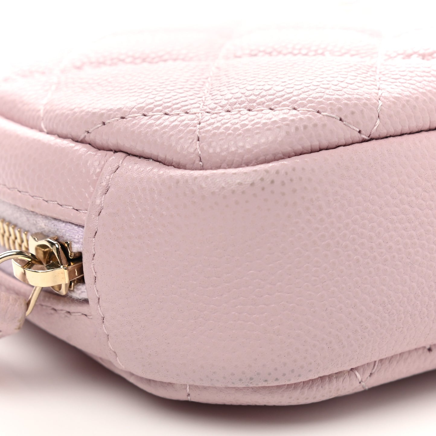 Caviar Quilted Small Curvy Pouch Cosmetic Case Light Pink