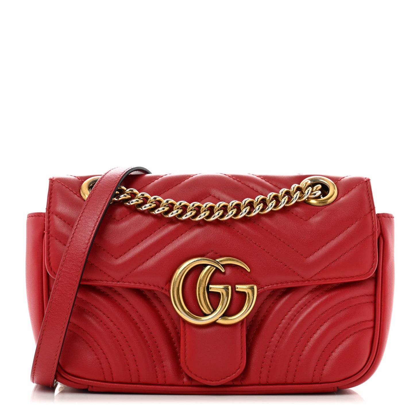 Calfskin Matelasse Small GG Marmont Shoulder Bag Hibiscus Red