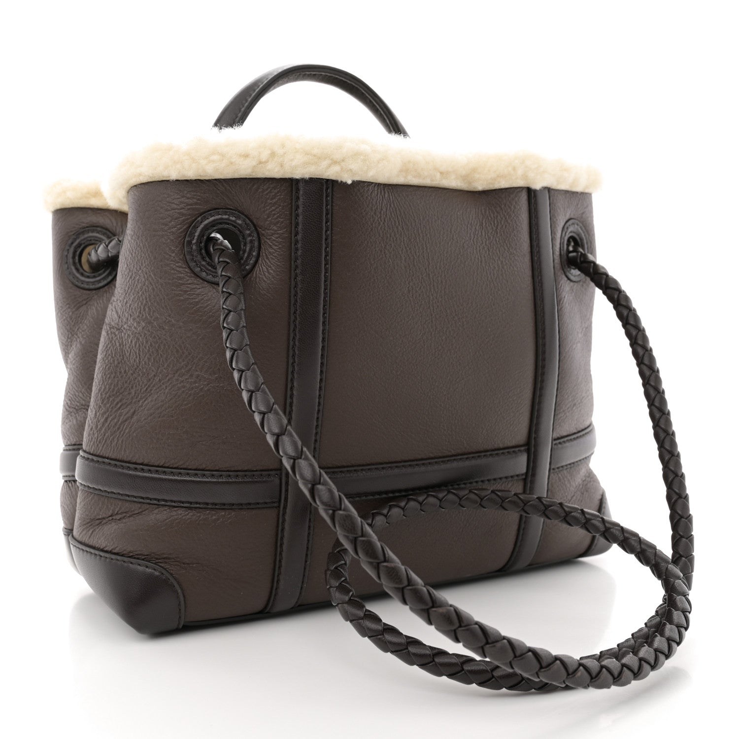 Bottega Veneta Shearling Aviator Small Andiamo Shoulder Bag Brown 3 of 9