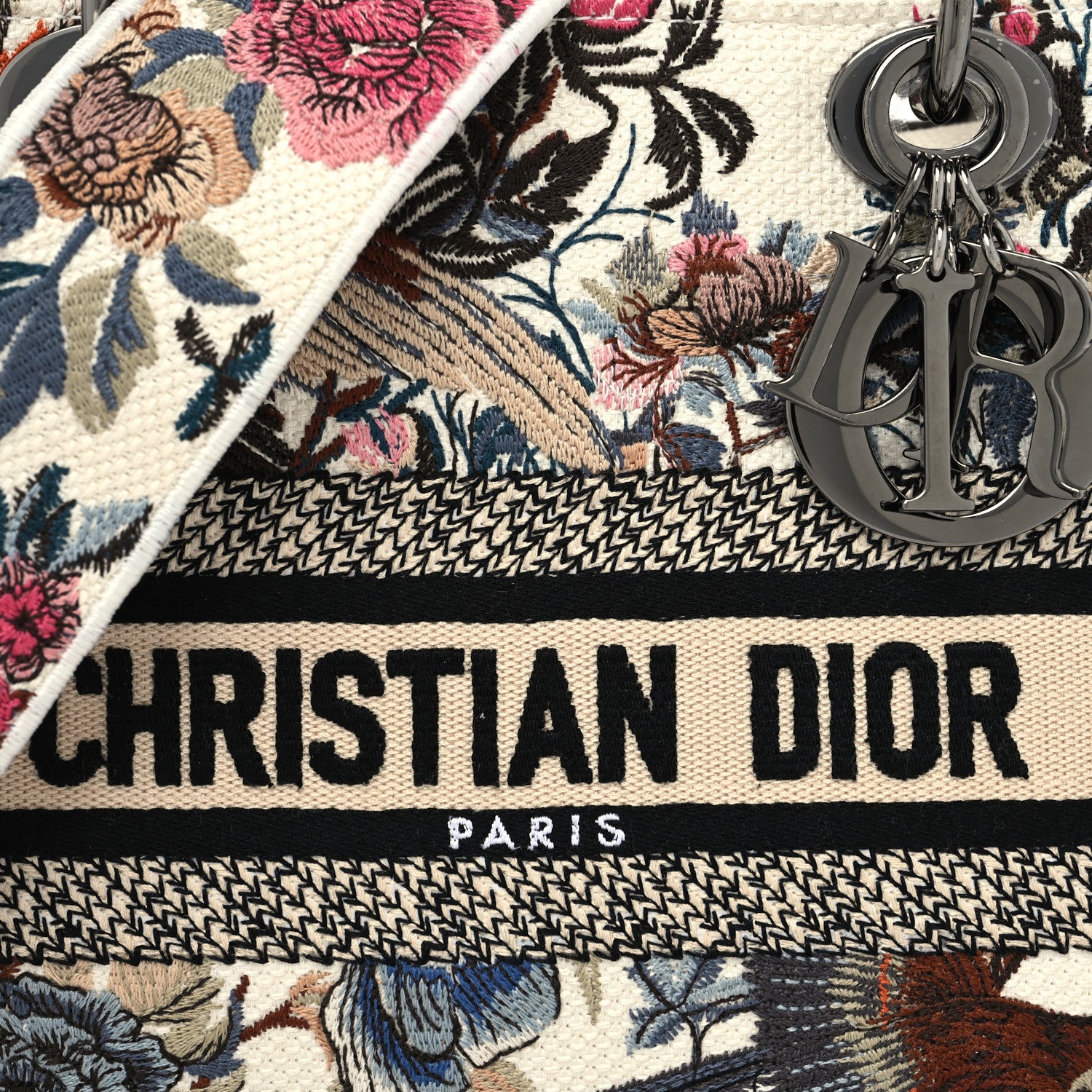Christian Dior Canvas Embroidered Jardin D'Hive Medium Lady D-Lite Ecru Multicolor 7 of 9