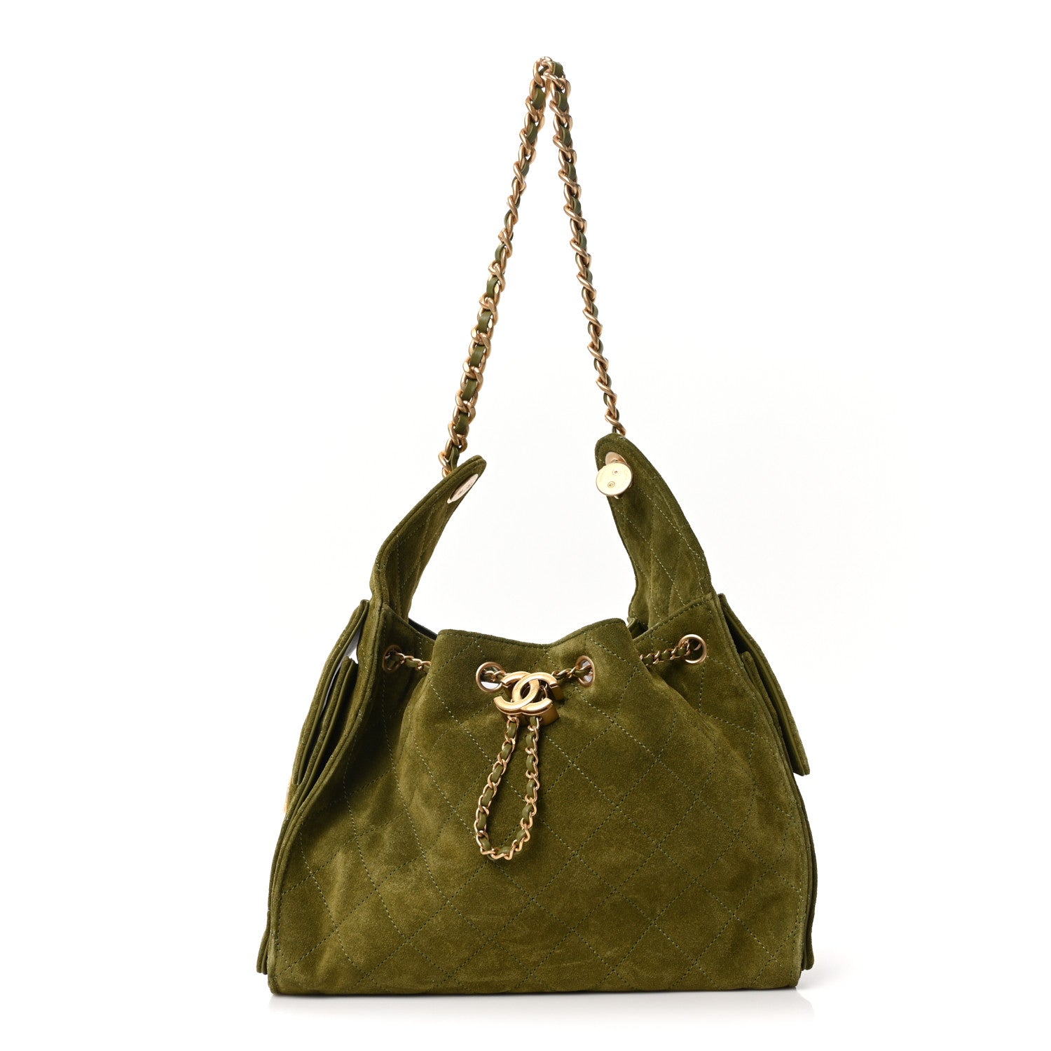 Chanel Suede Quilted Small Chanel 25 Handbag Khaki 1770931