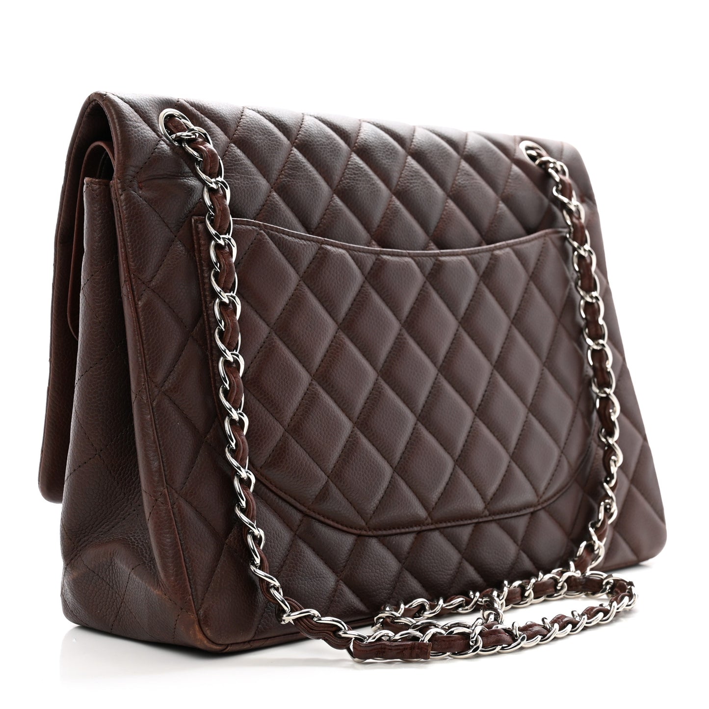 Caviar Quilted Maxi Double Flap Brown