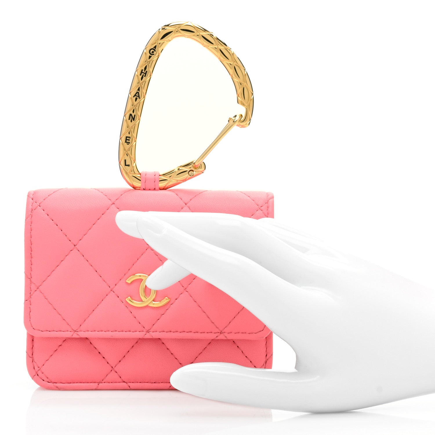 Chanel Lambskin Quilted CC Hook Card Holder Pink 2 of 9