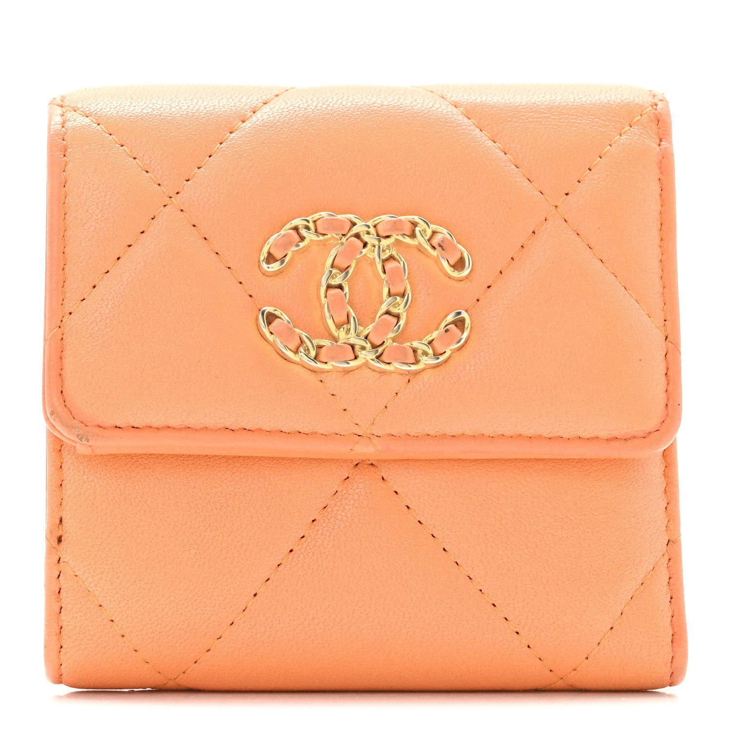 CHANEL 財布 Chanel Goatskin Quilted Small Chanel 19 Flap Wallet Orange 1819411