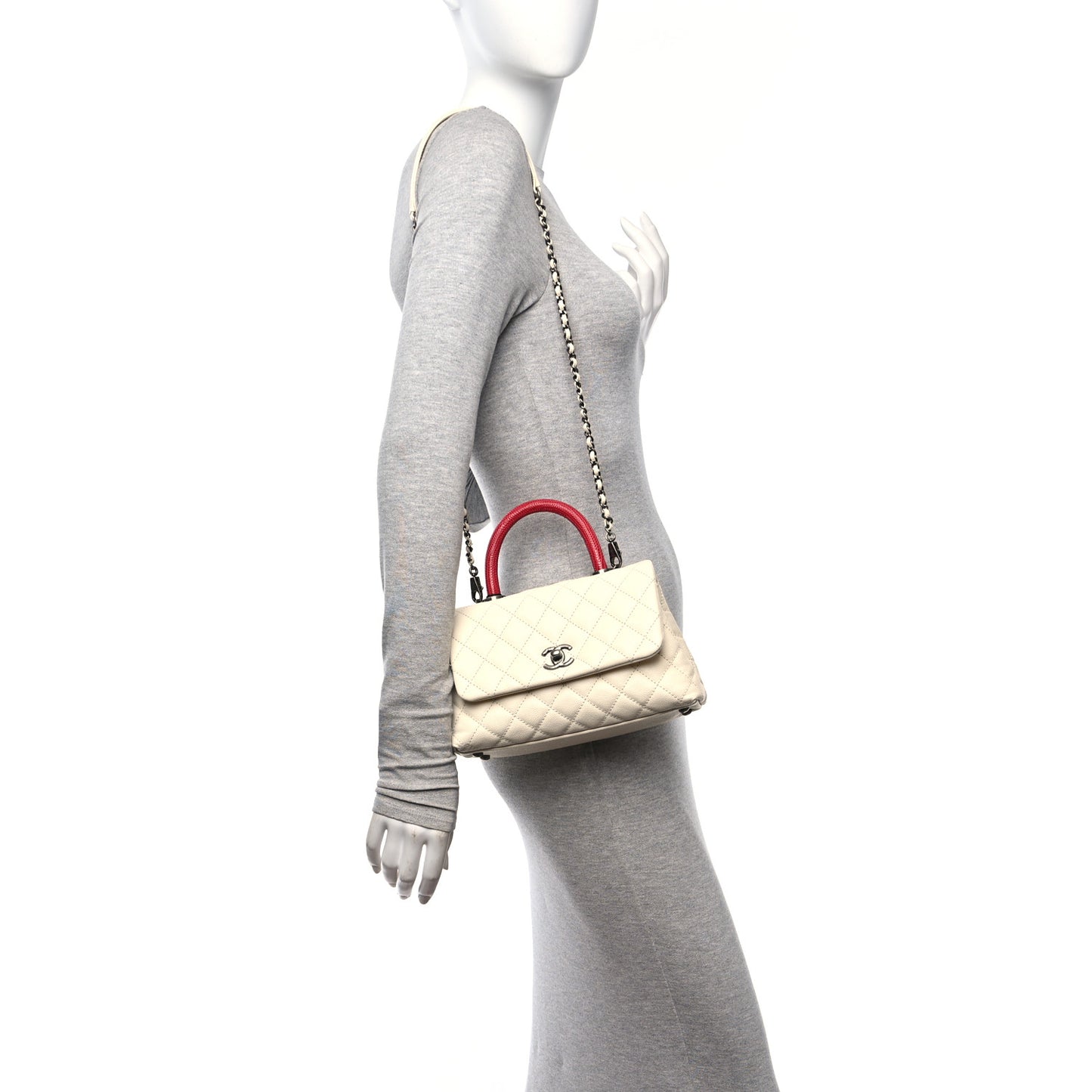 Caviar Lizard Quilted Mini Coco Handle Flap White