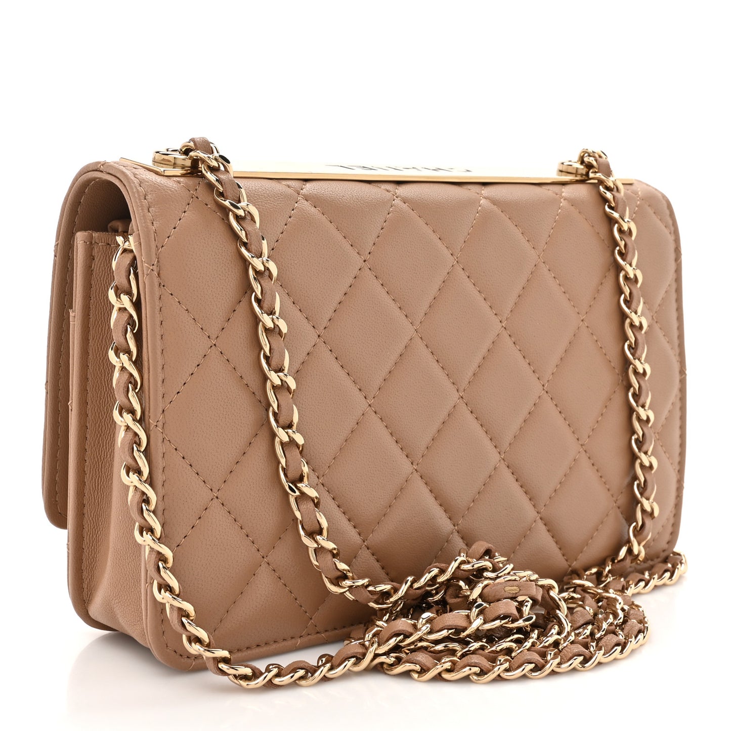 Lambskin Quilted Trendy CC Wallet On Chain WOC Beige