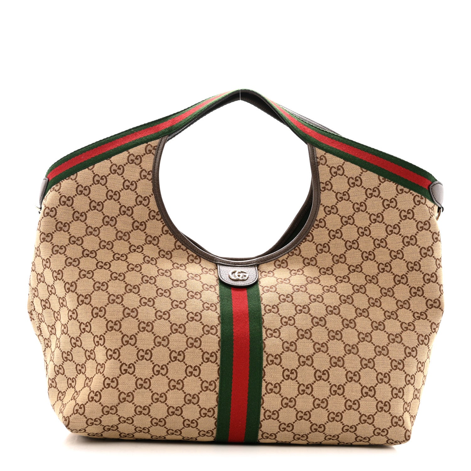 Gucci GG Monogram Web Large Giglio Tote Beige Brown 1855724