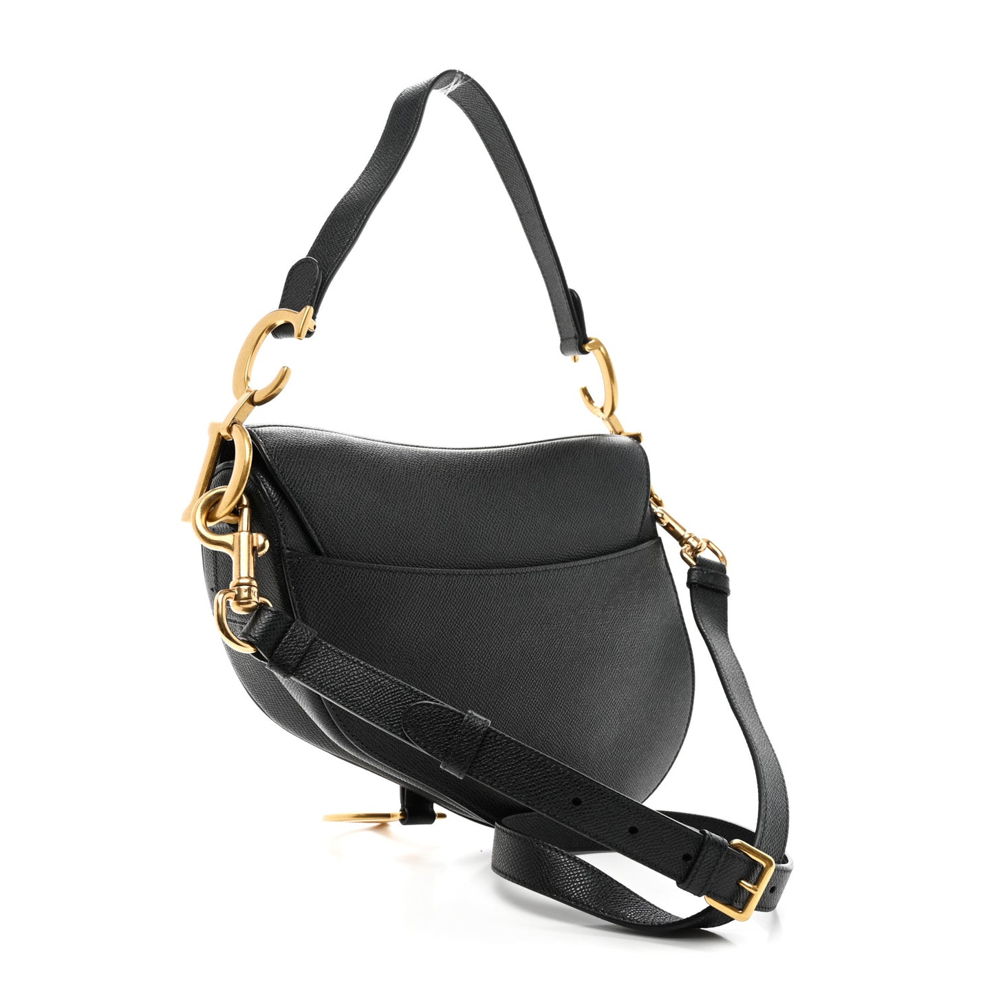 Grained Calfskin Saddle Bag With Strap Black