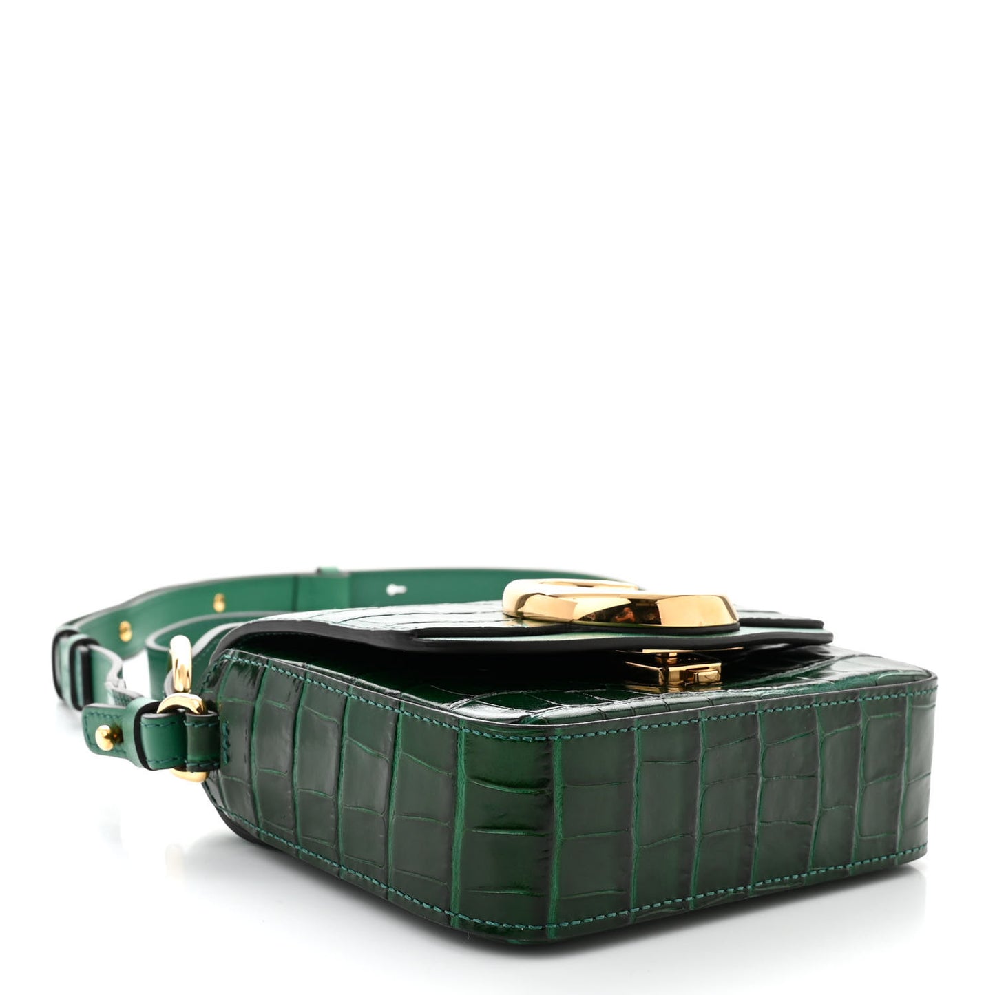 Calfskin Crocodile Embossed Mini C Double Carry Woodsy Green