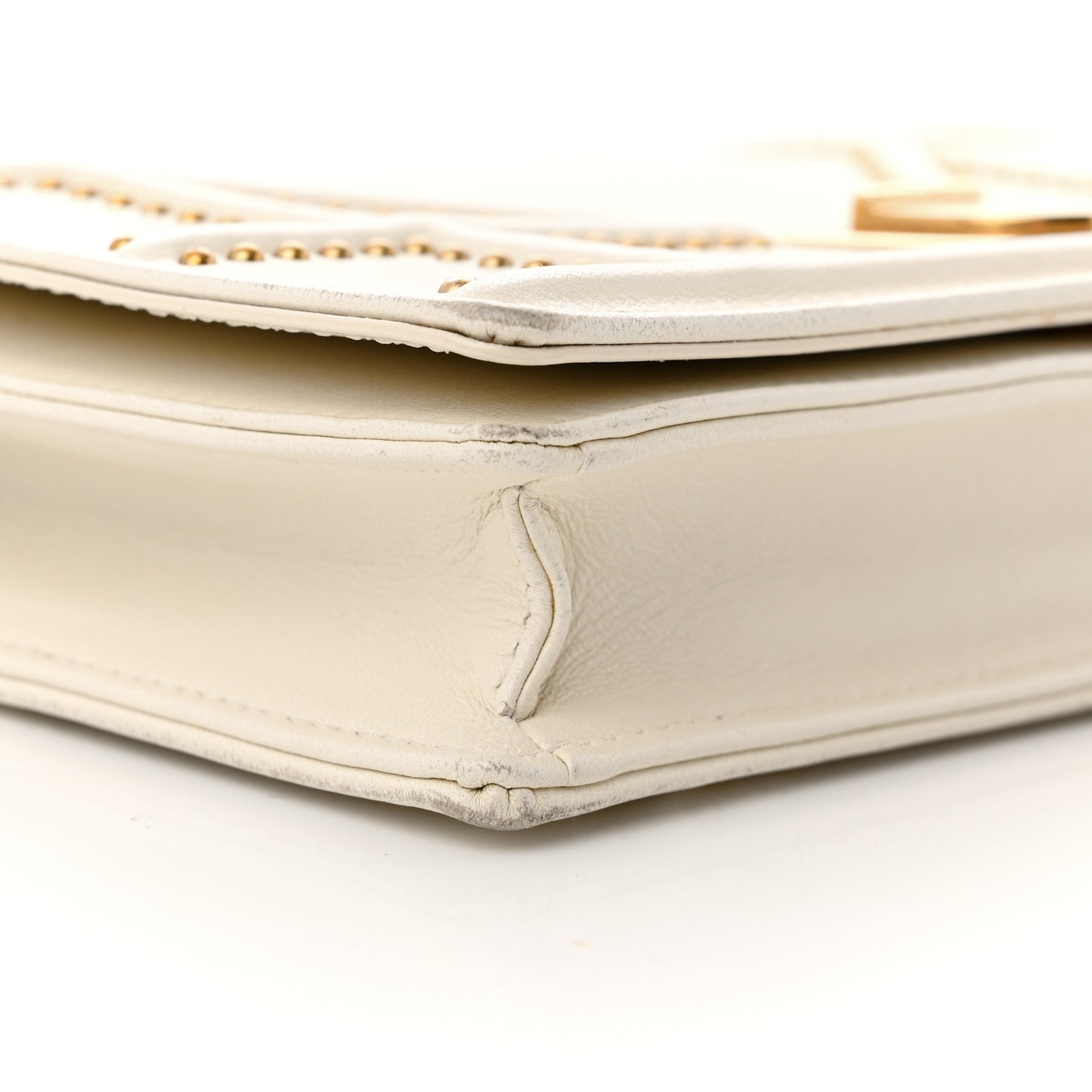 Lambskin Studded Diorama Wallet on Chain Pouch Off White