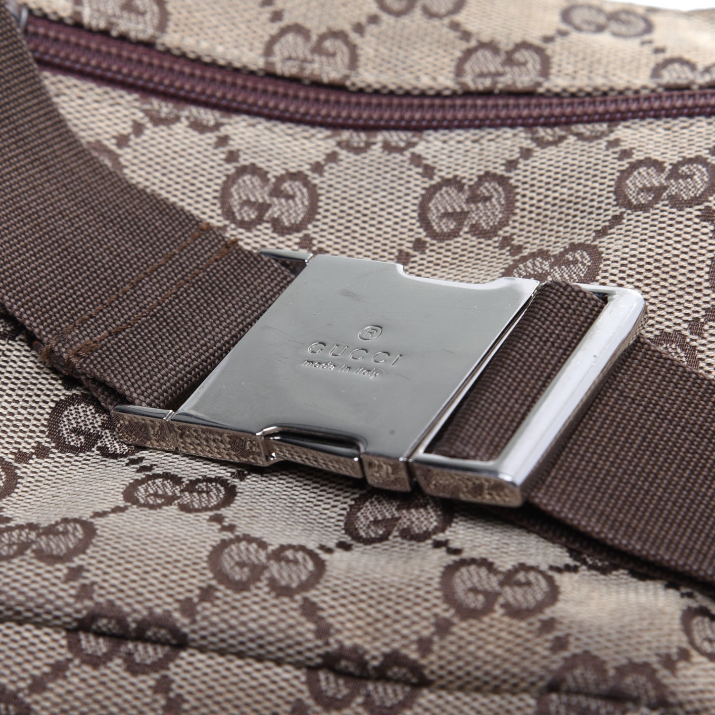 GG Monogram Double Pocket Belt Bag Dark Brown